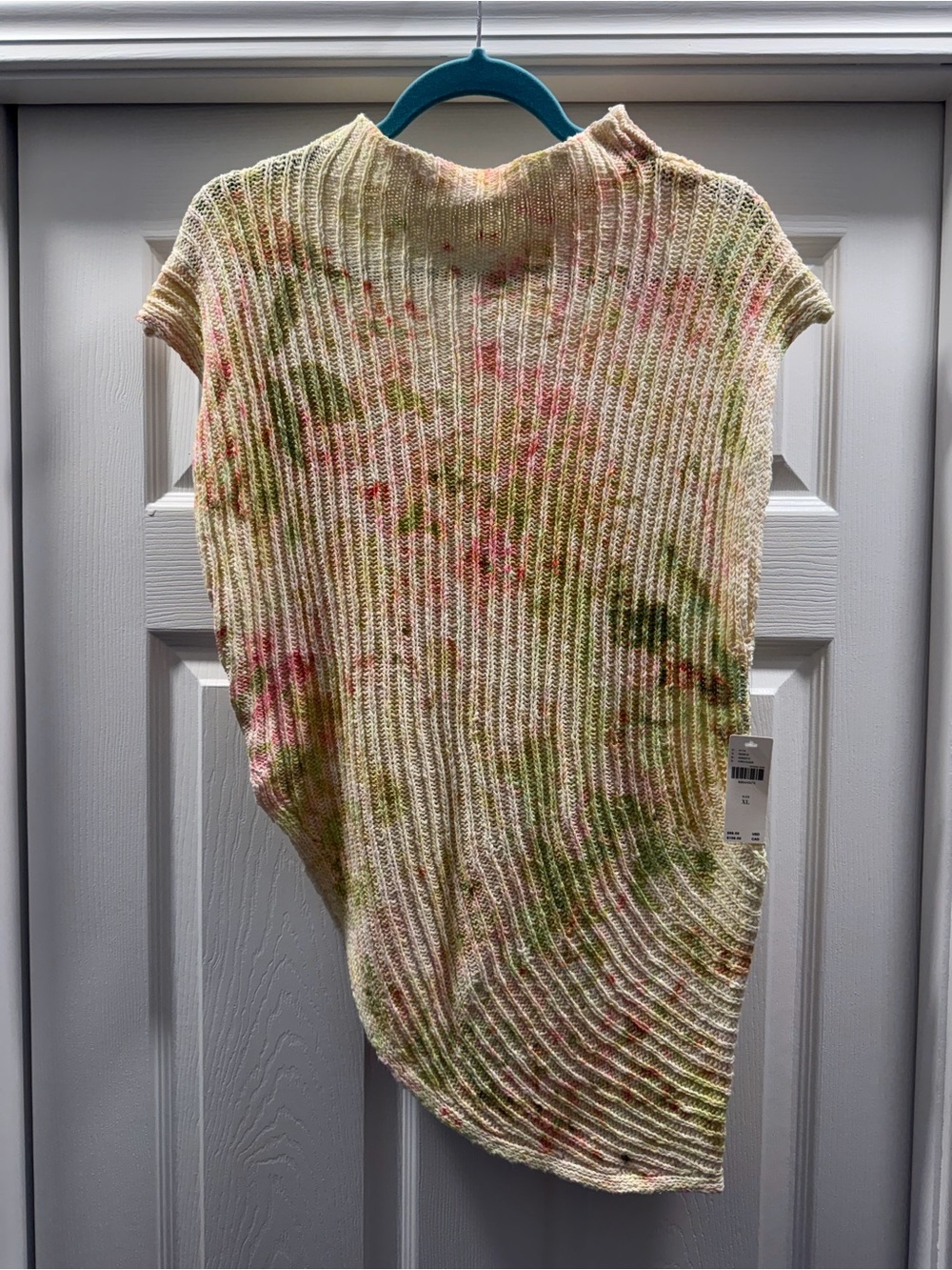 Pilcro Ribbed Tie-Dye Sleeveless Asymmetrical Knit Tank - Cream, Green, Pink